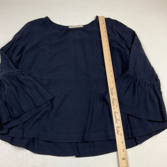LOFT Womens Babydoll Blouse Blue Flared Long Sleeve Shirt Swiss Dot Top M Medium - Picture 5 of 11